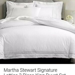Martha Stewart Signature Collection Lattice 3 Piece Duvet Set White New
